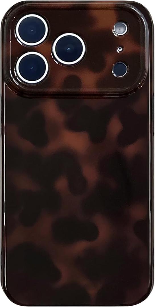 Aesthetic Tortoise Shell Phone Case for iPhone 17 Pro 6.3in,Retro Cool Girl Leopard Print Brown Amber Trendy Full Camera Protective Cover for iPhone 17pro 6.3"