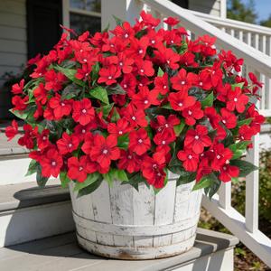 Ouddy Decor 6 Bundles Artificial Flowers for Outdoors Decorations, Fake Silk Flowers Faux Plants Plastic Bouquet UV Resistant for Porch Garden Wedding Spring Summer Indoor Outside Home Decor, Red
