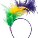 2 x 1920s Feather Fascinator Headband for Women Kentucky Derby Headpiece Fascinator Hats for Cocktail Wedding Tea Party (Mardi Gras)