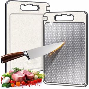 Stainless Steel Cutting Board, Double Sided Chopping Board for Kitchen, Scratch-resistant Mesh Design, Non Toxic, Juice Groove, Dishwasher Safe, 304 Stainless Steel and Wheat Straw PP (1510 In (14.4"L x 9.7"W)
