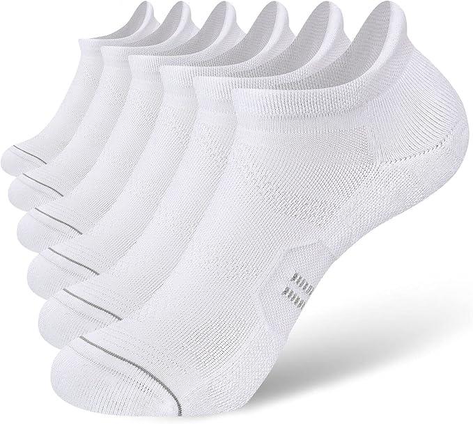 Women's Athletic No Show Socks, Cushioned Ankle Running Socks, Breathable, 4 pairs (White)
