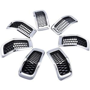 AMOPACORP 7pcs Black Mesh Grille Chrome Moulding Trim Grille Grill Cover Trim Insert Kit Compatible with 2014 2015 2016 2017 2018 Jeep Cherokee 4-Door
