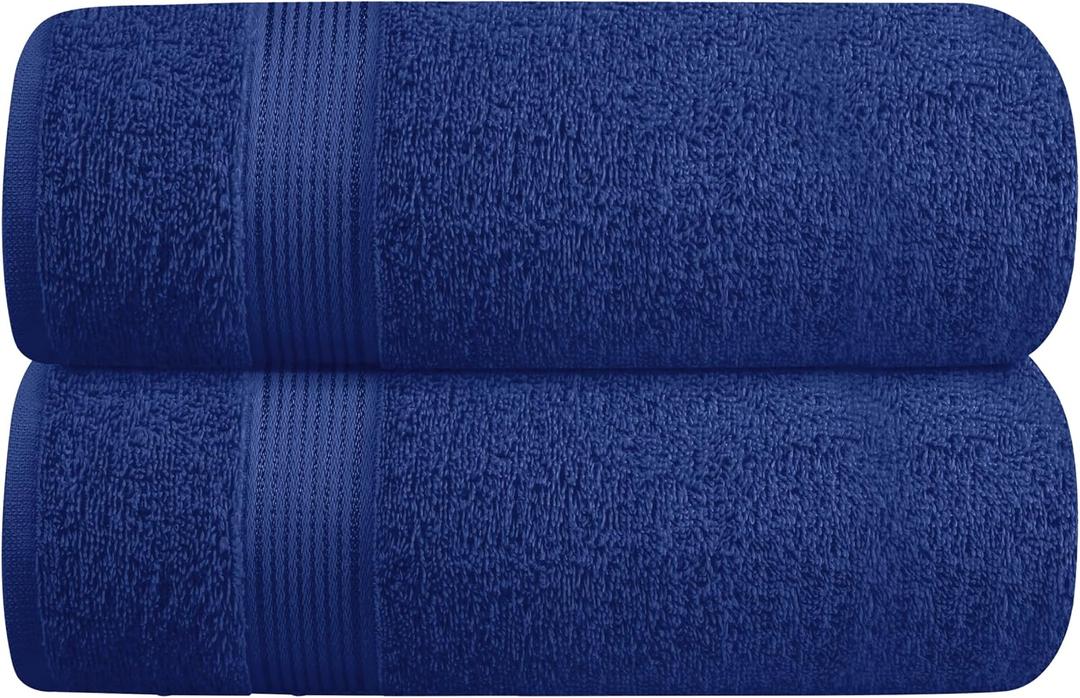 Belizzi Home Cotton 2 Pack Oversized Bath Towel Set 28x55 inches, Large Bath Towels, Ultra Absorbant Compact Quickdry & Lightweight Towel, Ideal for Gym Travel Camp Pool - Navy Blue