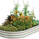 Galvanized Raised Garden Bed, 8x4x1 FT Oval Metal Planter Box for Outdoor, 12 Raised Beds for Gardening Vegetables Flower Herb(Pearl White)