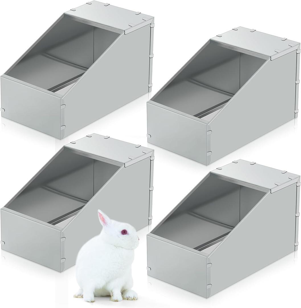 Maxcheck 4 Pcs Galvanized Metal Rabbit Nesting Box Small Animal Nest with Removable Acrylic Floor Durable Easy to Clean for Indoor Outdoor Use Rabbit Supplies (14.5 * 8.5 * 8 Inch)
