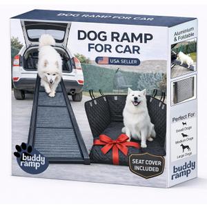 Dog Ramp for Car & Back Seat Cover Bundle – 63” Foldable Non-Slip Dog Ramp + Waterproof 57” Bench Seat Protector – Portable Pet Ramp & Car Seat Cover for SUV, Truck & Car Travel