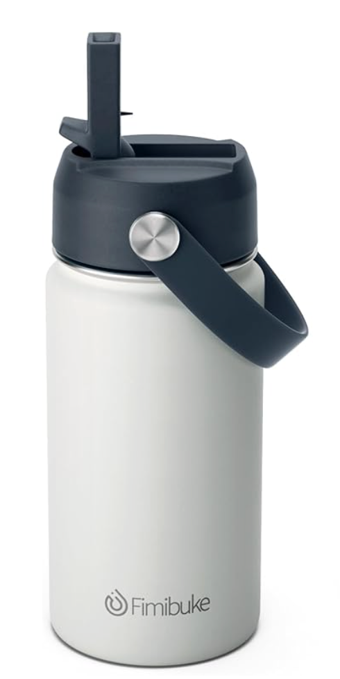 Fimibuke Kids Insulated Water Bottle, 14oz BPA FREE 18/8 Stainless Steel Travel Tumbler Double Wall Vacuum Leak Proof Kids Cup with Straw Metal Water Bottle for School Boys Girls(1 Pack, Harbor Grey)