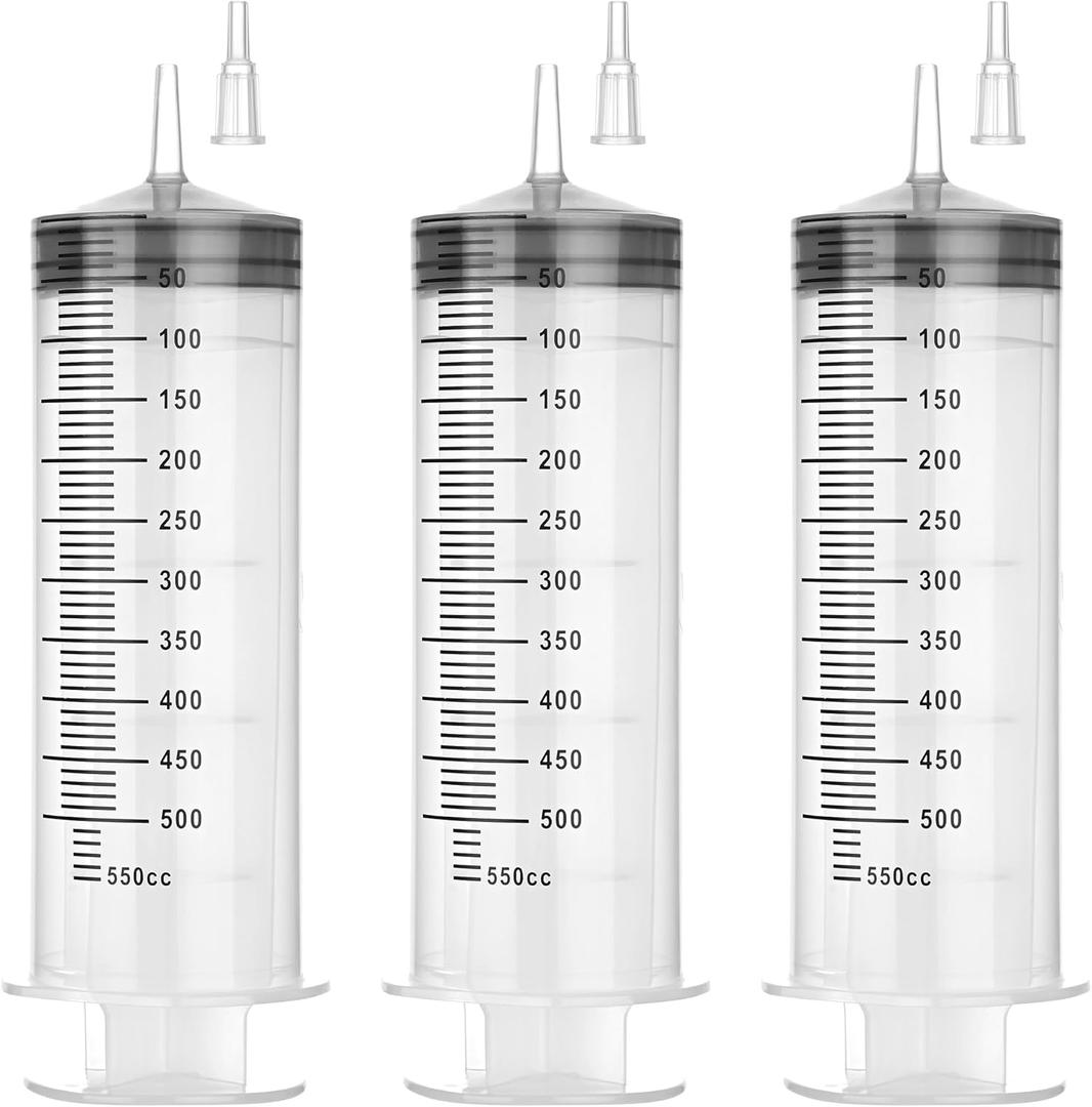 500 ml Large Syringe for Liquids, Syringe Without Needle for Thick Liquids, 3 Pack Individually Wrapped