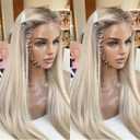 Ash Blonde Synthetic Lace Front Wigs Long Straight Heat Resistant Fiber Hair Ombre Platinum Blonde Lace Front Wigs for Fashion Women