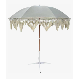 Bohemian Umbrella Macrame 6.5ft HANDCRAFTED Balinese MACRAME Canopy OUTDOOR Umbrella LUXURY Umbrella MIAMI Umbrella Premium Macrame for Deck, Patio, Pool, Sun Shade and Outdoor Entertaining