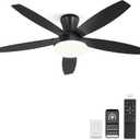48 inch Ceiling Fans with Lights and Remote/APP Control,Black Low Profile Ceiling Fan with Light,Quiet DC Motor,LED Dimmable, Modern Flush Mount Ceiling Fan for Bedroom Indoor/Outdoor Patio