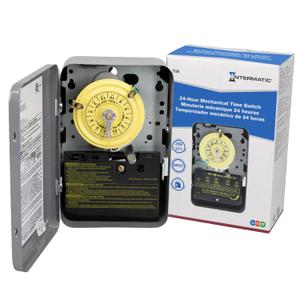 Intermatic T104 24-Hour Mechanical Timer Switch - 208277 VAC, DPST, Indoor Metal Enclosure, Heavy-Duty, Manual Override, 40 Amp - Ideal for Lights, Pumps, Fans, and HVAC Systems