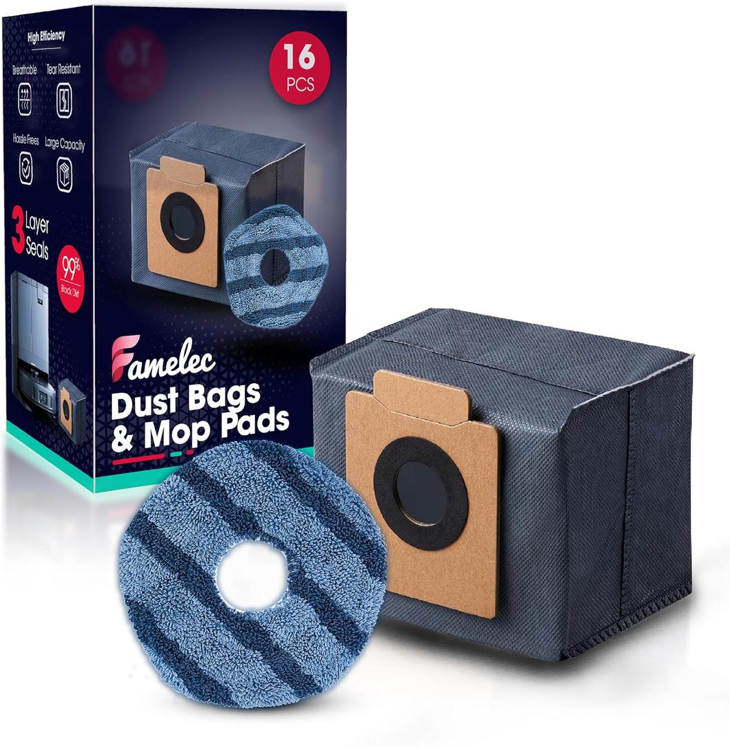 Replacement Vacuum Bags & Mop Pads for Eufy Robot Vacuum and Mop, Compatible with Eufy X10 Pro Omni Cleaner, Large Capacity Dust Bags with Self-Empty Station