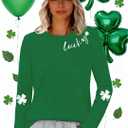 St Patricks Day Shirt for Women Lucky Shamrock T-Shirt Long Sleeve Irish Clover Heart Tee Top (XX-Large, Green4)