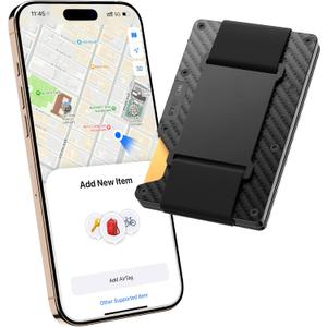 Stouchi Card Holder Wallet for Men, Find My AirTag Chip (iOS Only) Slim Credit Card Holder RFID, Cash Strap, Minimalist Trackable Wallet for Boyfriend Husband Christmas Anniversary Birthday Gifts
