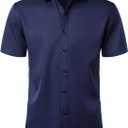 JEMITOP Men's Stretch Wrinkle Free Dress Shirts Formal Wedding Prom Short Sleeve Slim Fit Button Down Shirt (XX-Large, Navy)