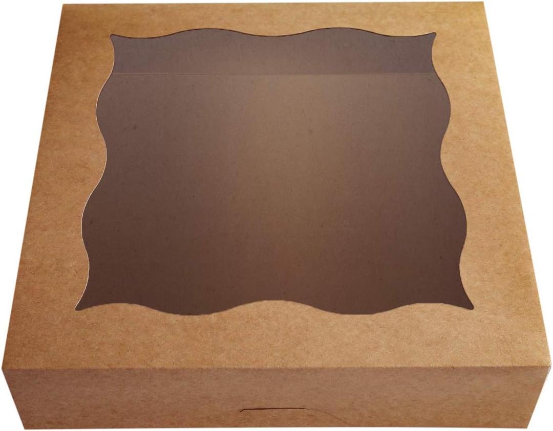 CHERRY 12"x12"x3" Brown Bakery Boxes with PVC Window for Pie and Cookies Boxes Large Natural Kraft Paper Box, Pack of 12