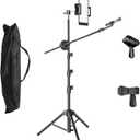 Kereal Microphone Stand Floor Boom Mic Stand with 360 Ball Head Tablet Holder, Two Mic Clips for Singing, Portable Mic stands Adjust Hight From 17 to 83 for Studio, Stage, Karaoke, DJ, Kids