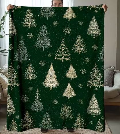 WDCOZY Christmas Throw Blanket Christmas Tree Reversible Super Soft Knitted Couch Bed Sofa Microfiber Chenille Luxurious Home Decor Warm Cozy Comfy Lightweight Holiday Blanket Winter 50x60 Green