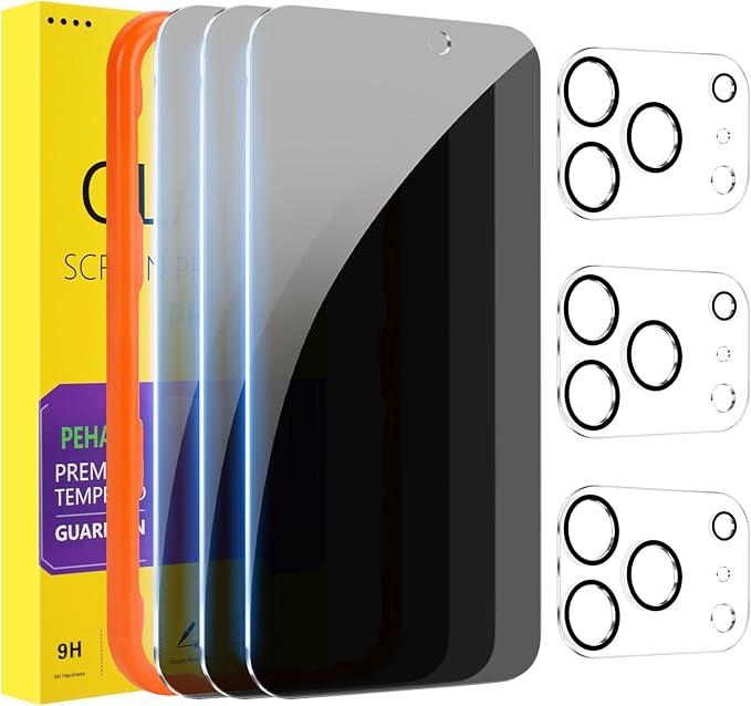 PEHAEL 3+3Pack for iPhone 17 Pro Max Privacy Screen Protector with Camera Lens Protector Full Coverage AntiSpy Tempered Glass Film 9H Hardness Easy Installation Bubble Free [6.9 inch]