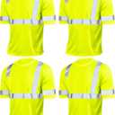 JaGely 4 Pcs Reflective Safety Shirts Short Sleeve High Visibility Hi Vis T-shirts for Construction Work with Front Pocket (Yellow, XXL)