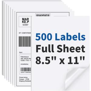 500 Sheets Sticker Paper Matte White, 8.5" x 11" Label Paper for Laser & Inkjet Printer, Full Sheet Label for Shipping Address Mailing