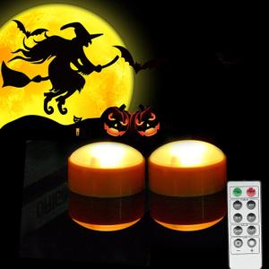 2 Pack Halloween LED pumpkin Lights with Remote and Timers Battery Operated Jack-O-Lantern Lights Bright Flickering Flameless Electric Candles for Halloween Decor Holiday Decorations Orange Color