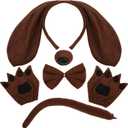 Coopay 5 Pieces Puppy Dog Costume Set Dog Ears Headband Nose Tail Bow Tie Paw Gloves Animal Costume for Carnival Halloween Cosplay Accessories (Brown)