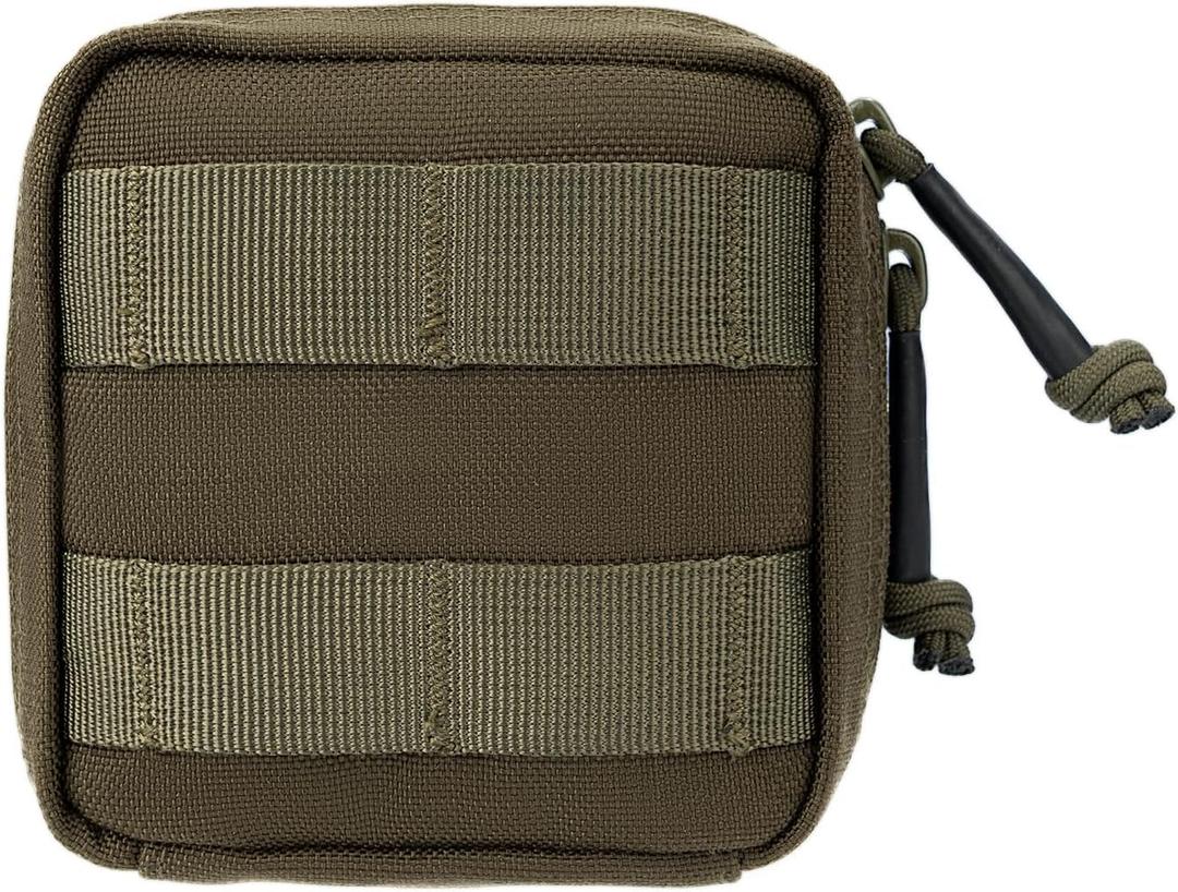 Small MED Kits Holder Duty Belt Gloves Pouch MOLLE Tactical Vest Nasal Spray Case Compact IFAK Carrier Backpack Wallet Cards Knife Gadgets Mini EDC Organizer Bag w/Removeable Clear ID Pocket (Ranger Green)