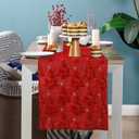 Christmas Trees Table Runner Red 13 x 72 Inch Christmas Stars Soft Plush Faux Fur Jacquard Embroidery Table Runner Xmas Holiday Decoration for Home Kitchen Dining Party Decor