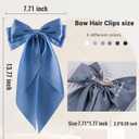 6Pcs Large Bows Hair Clips for Women Girls Long Tail Hair Ribbon Silky Satin Barrettes Coquette Bows Accessories (Black/Lake Blue/Grey Blue/White)