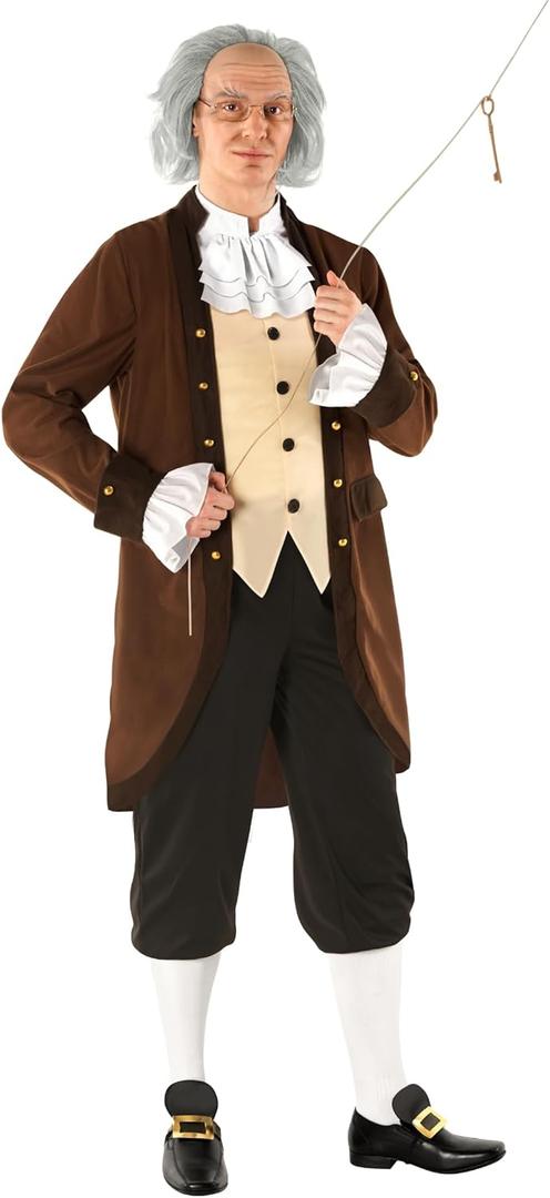 Morph Benjamin Franklin Costume With Wig Founding Fathers Costume Adult Colonial Outfit Men Ben Franklin Outfit Men (Medium)