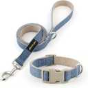 Plutus Pet Cotton Hemp Dog Collar and Leash Set, Adjustable Collar for Small, Medium, and Large Dogs, Heavy Duty and Soft on Skin, Haze Blue, XS