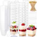 360 Pcs 5 oz Plastic Dessert Cups with Lids Spoons and Toothpicks 3 Styles Mini Clear Parfait Cups for Party Dessert Yogurt Ice Cream Fruit Appetizer Cocktail (Goblet)