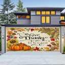 Thanksgiving Give Thanks Garage Door Banner 13x6ft Pumpkin Cornucopia Harvest Decor Outdoor Indoor Photo Background Mural Decorations Party Backdrop Fall Door Decor Celebration Banner