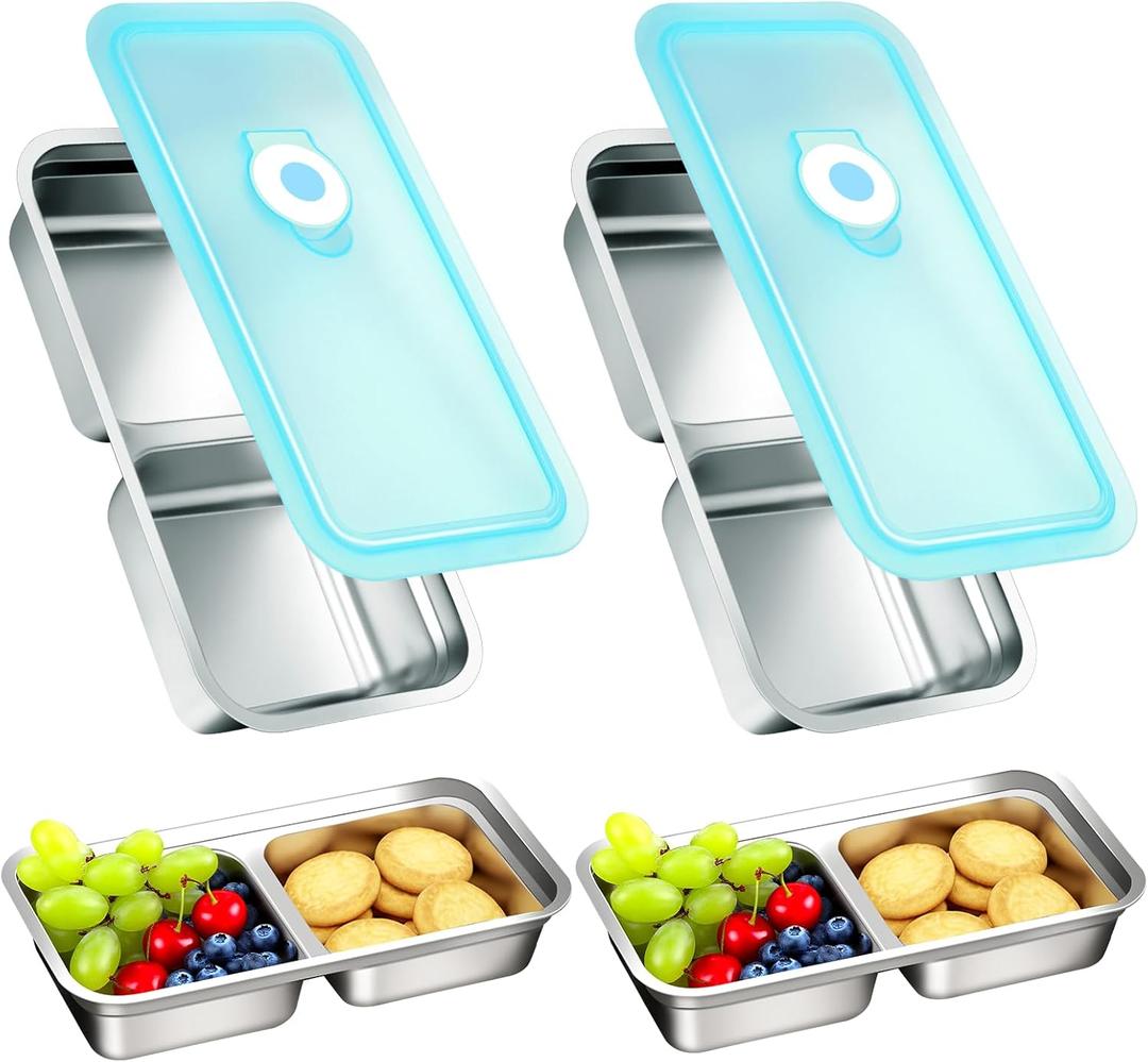 vovyager 2 Pack Stainless Steel Snack Containers, Grab and Go Reusable Double Compartment Food Storage Containers with Lids, Meal Prep Lunch Box Containers for Lunch Camping Travel Gym and Daily Use