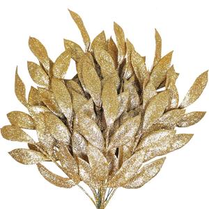 20 Pieces Gold Glittered Artificial Leaf Spray Picks 12" Tall for Christmas Winter Wedding Wreath Tree Swag Floral Arrangment Vase Bouquets Table Centerpieces Decoration