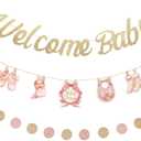 Baby Girl Baby Shower Decorations,3 Pcs Pre-Strung Welcome Baby Banner,Baby in Bloom Garland Decor,Pastel Pink for Girl Baby Shower, Gender Reveal, Newborn Welcome Party