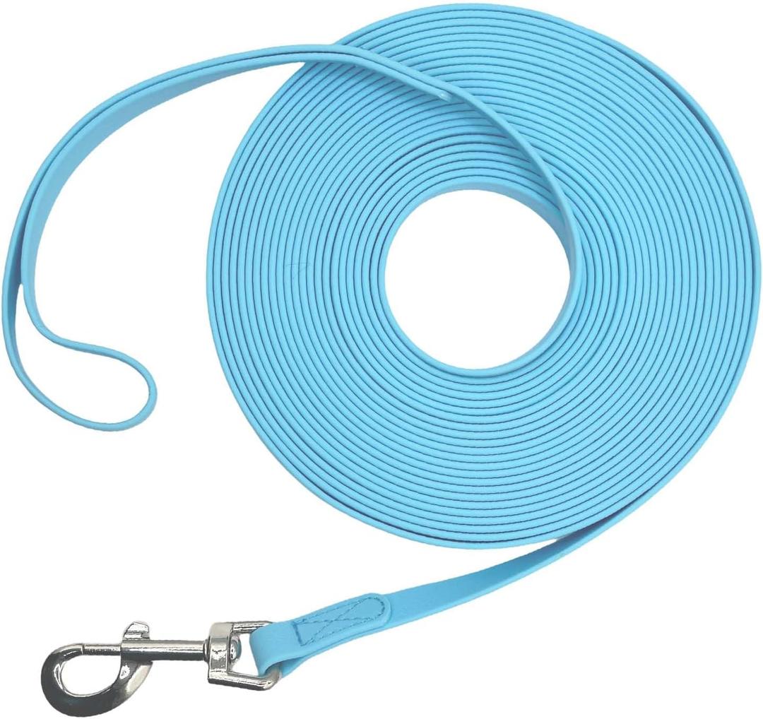 Waterproof Long Leash Durable Dog Recall Training Lead Great for Outdoor Hiking, Training, Yard, Beach and Swimming (Sky Blue, 50ft)
