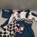 Kosgraiy Race Car Driver Costume Boy Girl,Kid Racer Jumpsuit with Car Cap,Toddler Racing Costume Halloween with Accessories, Size 110