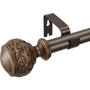 Iron Curtain Rods, 36-72'' Decorative Window Curtain Rod 1-Inch Diameter with Modern Design Floral Carved Ball Finials, Drapery Curtain Pole Extends from 36 to 72 Inches,Floral Antique Bronze