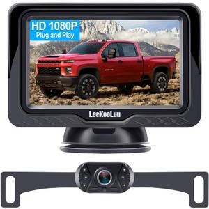 Backup Camera Easy Setup Plug-Play: HD 1080P No-Delay Waterproof - Clear Night Vision Rear View Camera with Monitor for Car Truck SUV - LK3 (Black-One Pack)