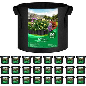 JNYONG 24-Pack 5 Gallon Thickened Non-Woven Grow Bags, Aeration Fabric Pots with Handles