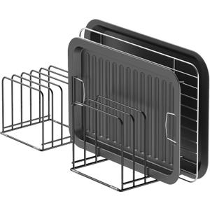 Kitchen Cabinet Organizer, Steel Cookware Holder, Divided Holder with 5 Slots for Skillets Baking Tray and Chopping Board Rack - Baking Pan Holder Storage (2 PCS)