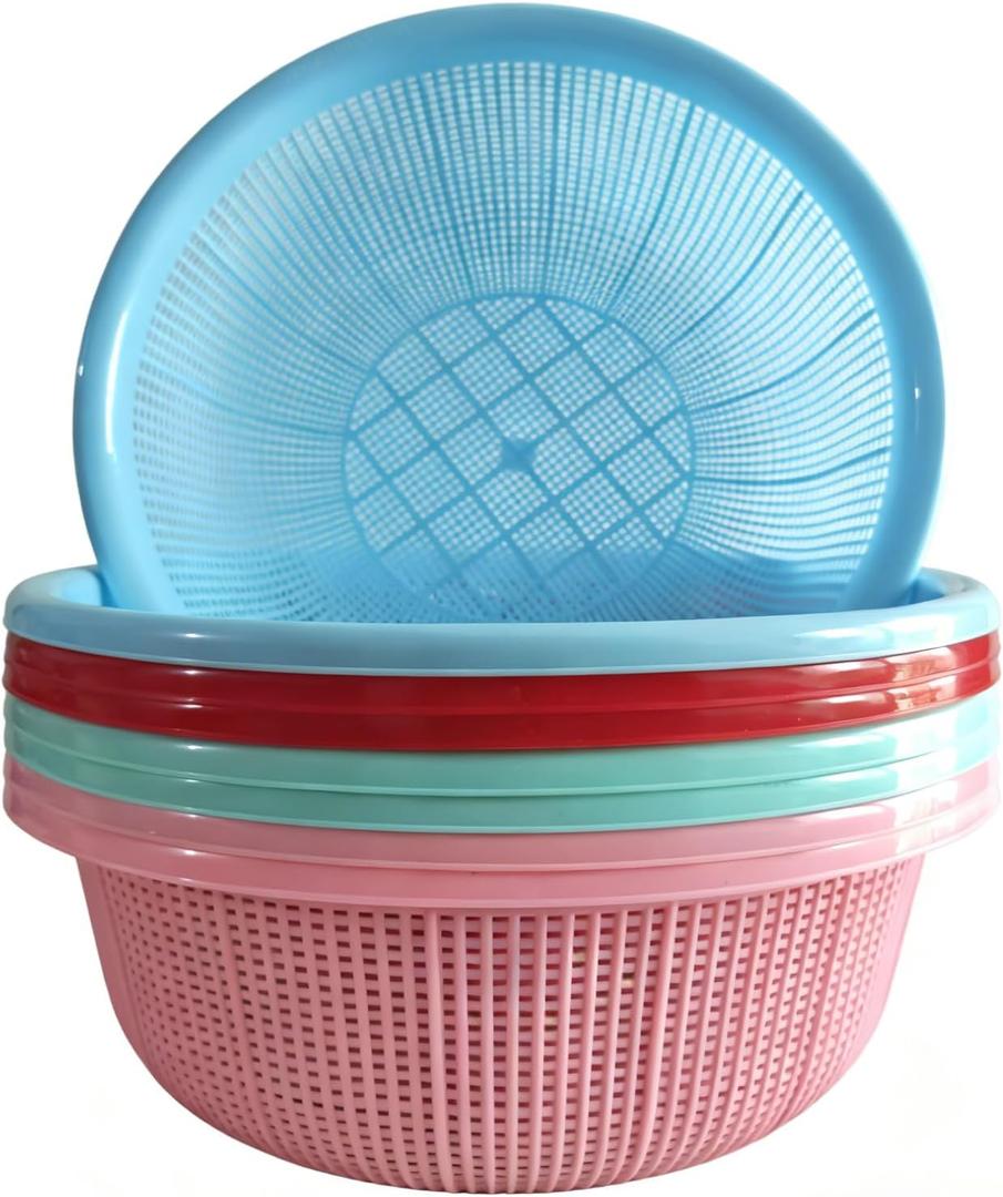 8 pcs Plastic Wash Basket Round Perforated Colander Wash Vegetables and Fruits Drain Cooked Pasta Kitchen Essentials Food Strainer Basket Strainer Kitchen Blue Pink Green Red