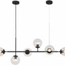 KCO Lighting 6-Light Clear Glass Globe Pendant Light Mid Century Modern Rectangular Sputnik Chandelier Vintage Black Linear Kitchen Island Pendant Lighting Dining Room (Black+Clear)