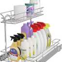 OCG Under Sink Cabinet Organizer Two Tier Pull Out Shelf (11.75W x 17D), Under Sink Sliding Shelf for Kitchen Bathroom Cabinet 2 Tier Chrome