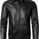 HOOD CREW Mens Faux Leather Bomber Jacket Classic Style Motorcycle Jackets (XX-Large, Black)