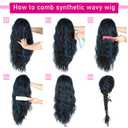 SAPPHIREWIGS Loose Body Wave Wig with Headband Attached Black Mix Blue Highlight Color Glueless Synthetic Headband Wig for Black Women 26 inches