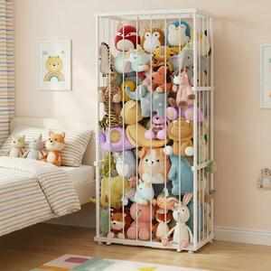 Large Metal Stuffed Animal Storage Zoo, Metal Stuffed Animal Holder Organizer with Elastic Cord, Space-Saving Toy Storage for Nursery, Playroom & Bedroom, White